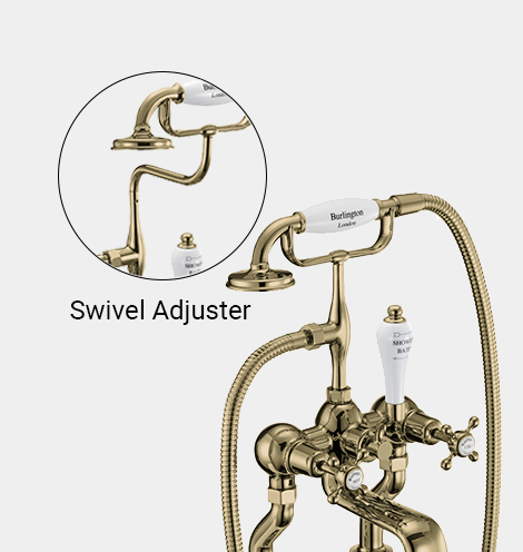 Claremont Bath Shower Mixer Wall Mounted with 'S' Adjuster in Gold/White