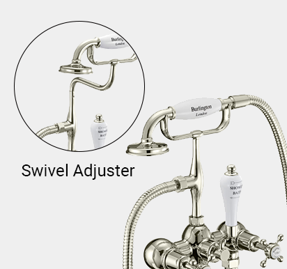 Claremont Bath Shower Mixer Deck Mounted with 'S' Adjuster in Nickel/White