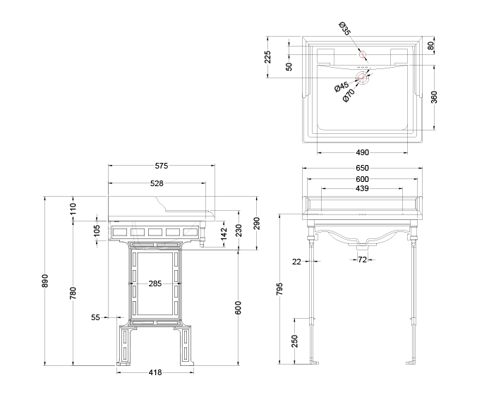 Classic Rectangle 650 Basin & Traditional Stand