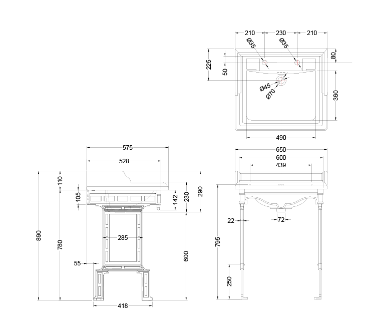 Classic Rectangle 650 Basin & Traditional Stand