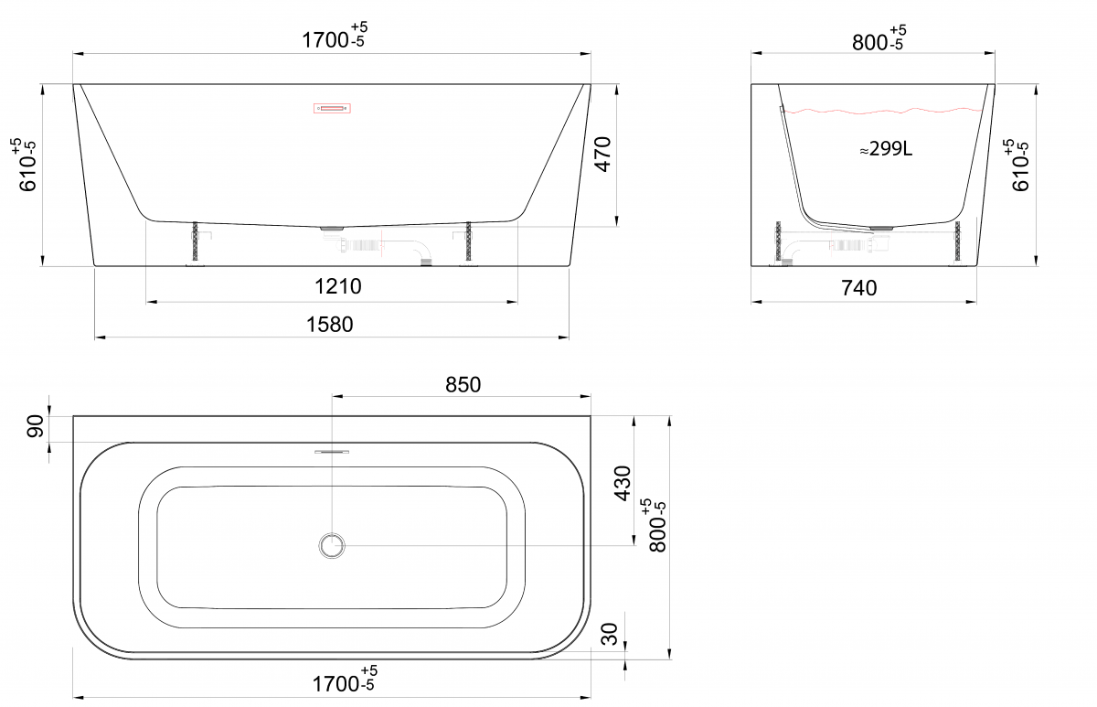 Curve Back-to-Wall Bath