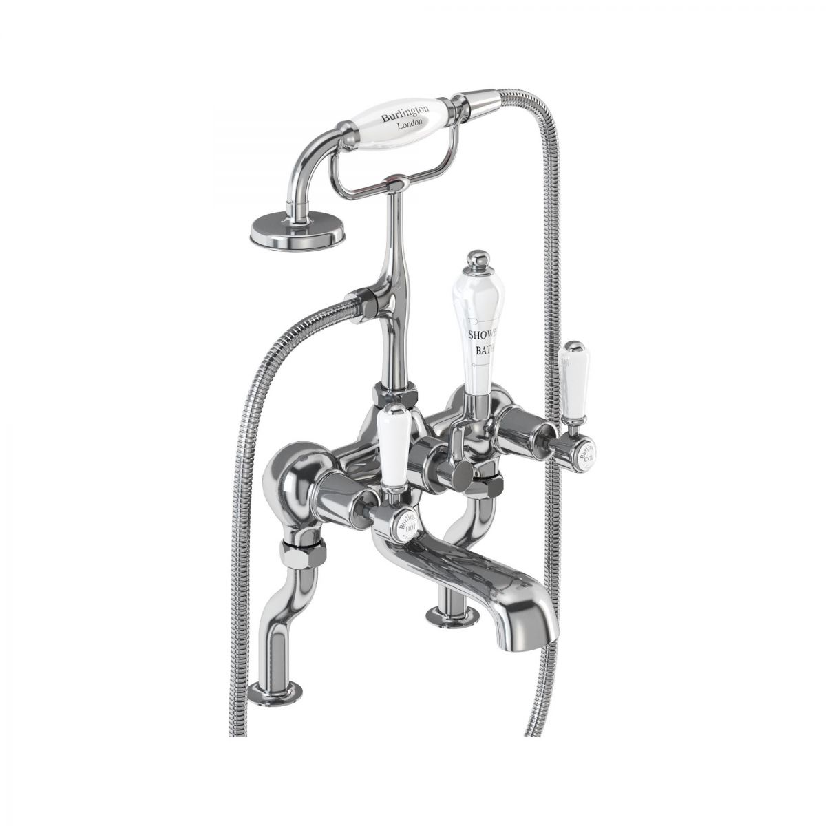 Kensington Bath Shower Mixer Deck Mounted with 'S' Adjuster in Chrome/White