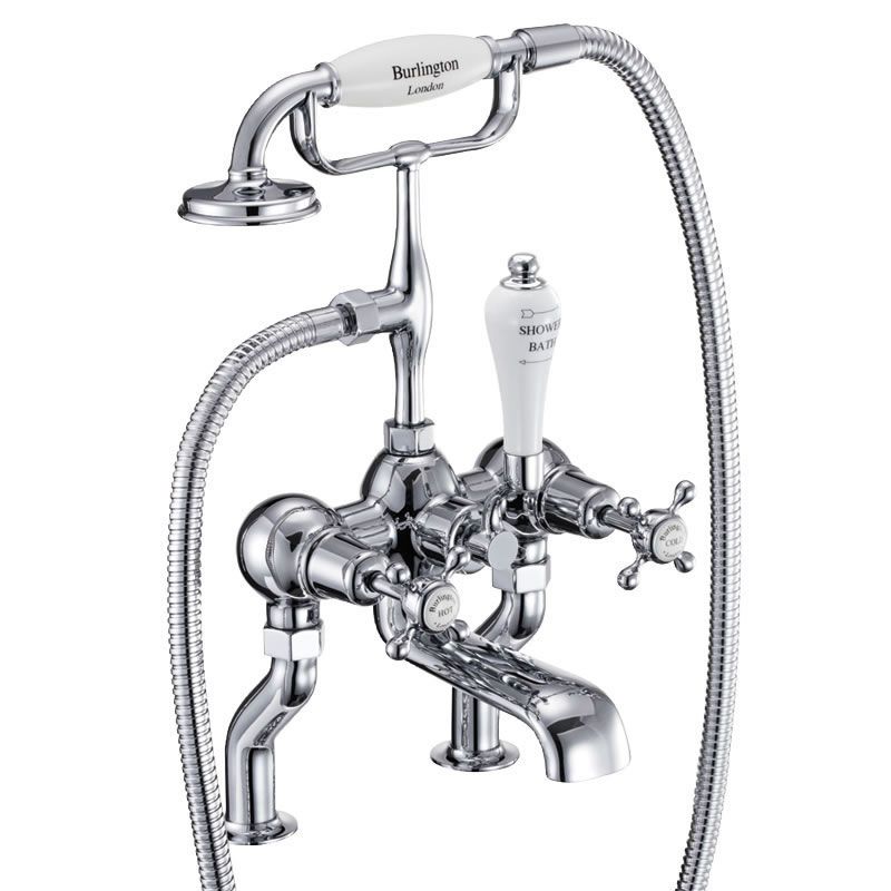 Claremont Bath Shower Mixer Deck Mounted with 'S' Adjuster in Chrome/White