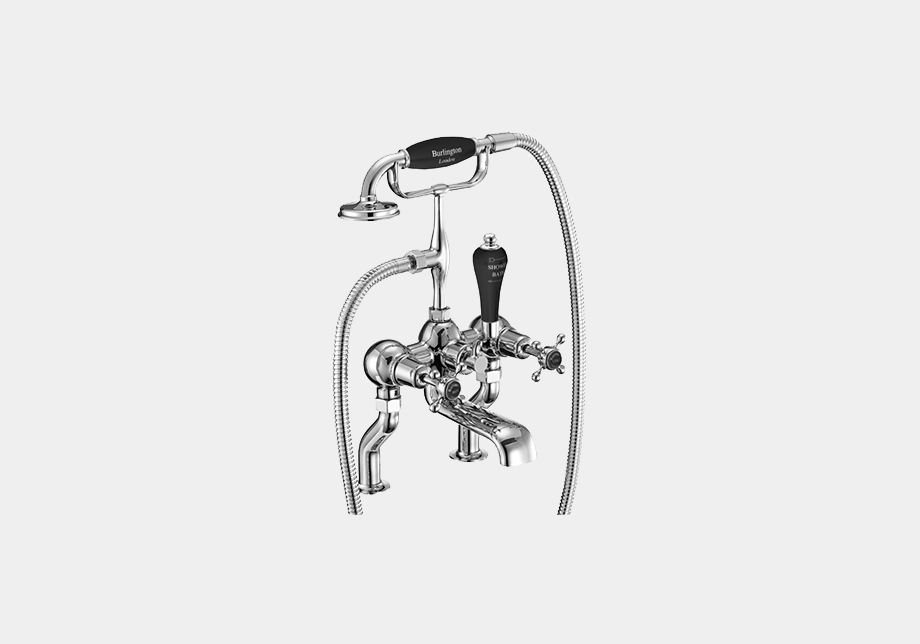 Claremont Bath Shower Mixer Deck Mounted with 'S' Adjuster in Chrome/White