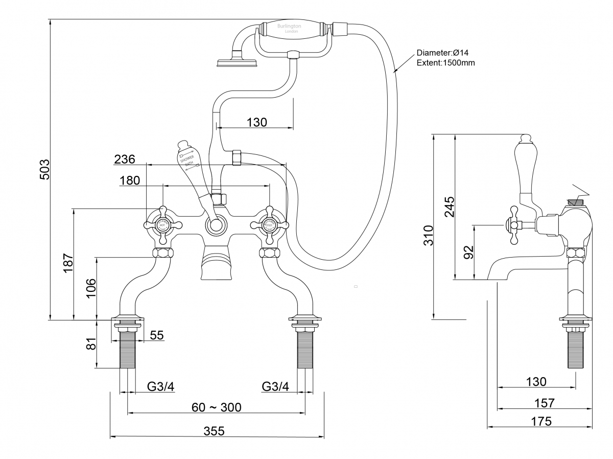 Claremont Bath Shower Mixer Deck Mounted with 'S' Adjuster in Chrome/White