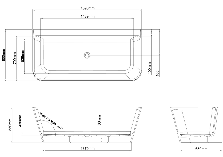 Patinato Clearstone Back-to-Wall Bath