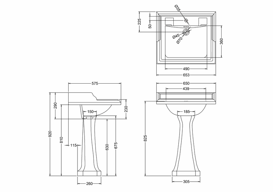 Classic Rectangle 650 Basin & Pedestal