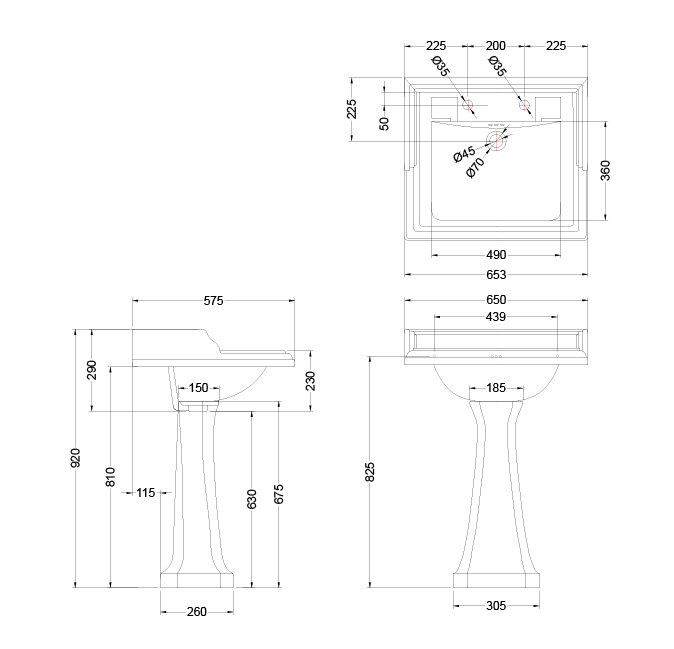 Classic Rectangle 650 Basin & Pedestal