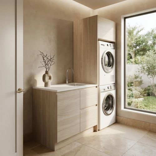 Smart Fit Kit - smart laundry cabinetry, generous benchtop space and clever storage for NZ homes.