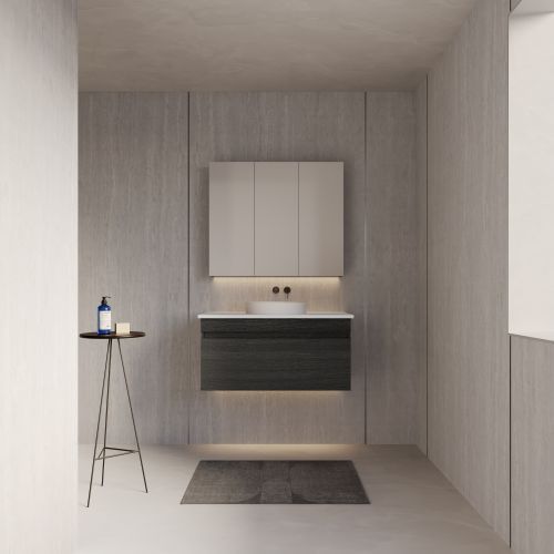 The finishing touch matters. Ash Mist InStyle Wall Panels paired with brushed nickel trims.